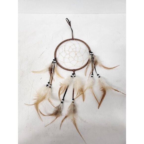 Dream Catcher Handmade Feather Wall Hanging Native Decor Display Brown Metallic - Picture 5 of 8